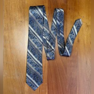 Pronto Uomo Couture luxury blue and gold paisley stripe 100% silk Men’s Tie